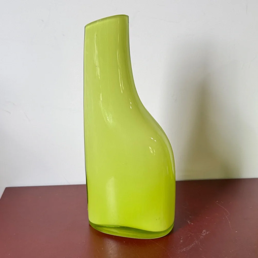 Vintage IKEA Okkso cased lime green glass asymmetrical bud vase. 1990’s
